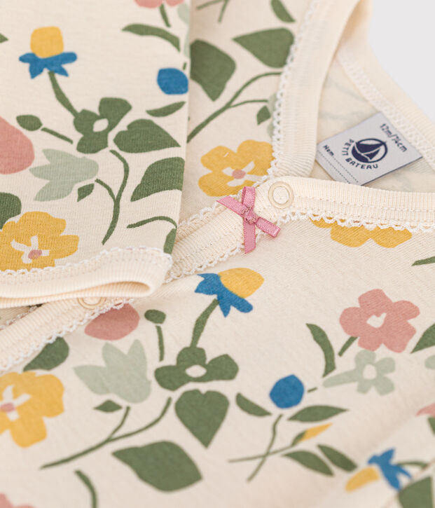 Baby-Strampler ohne F&uuml;&szlig;e mit Blumen-Printmotiv aus Baumwolle naturfarben/vielfarbig
