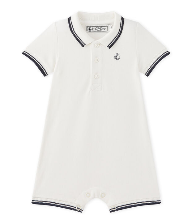 Kurzer Baby-Jungen-Overall aus Jersey-Pikee weiss