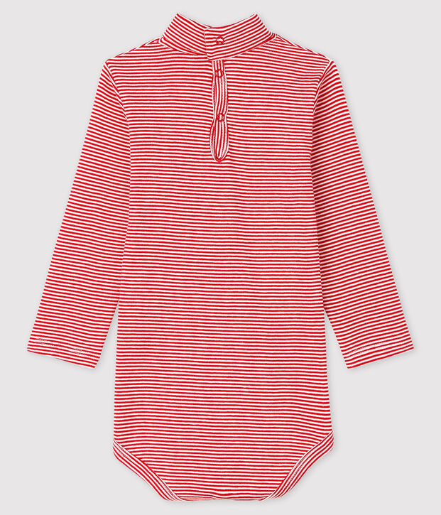 Lang&auml;rmeliger Baby-Body mit Rollkragen rot/weiss