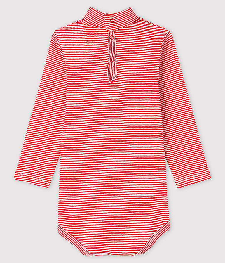 Lang&auml;rmeliger Baby-Body mit Rollkragen rot/weiss