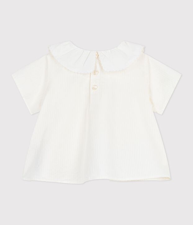 Kurz&auml;rmelige Baby-Bluse aus einfarbigem Baumwoll-Popeline weiss