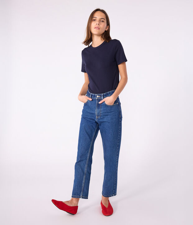 Kurz&auml;rmeliges Damen-T-Shirt L'ICONIQUE aus einfarbigem Rippstrick SMOKING