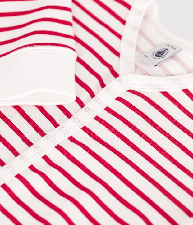 Strampler ohne F&uuml;&szlig;chen aus Baumwolle weiss/rot