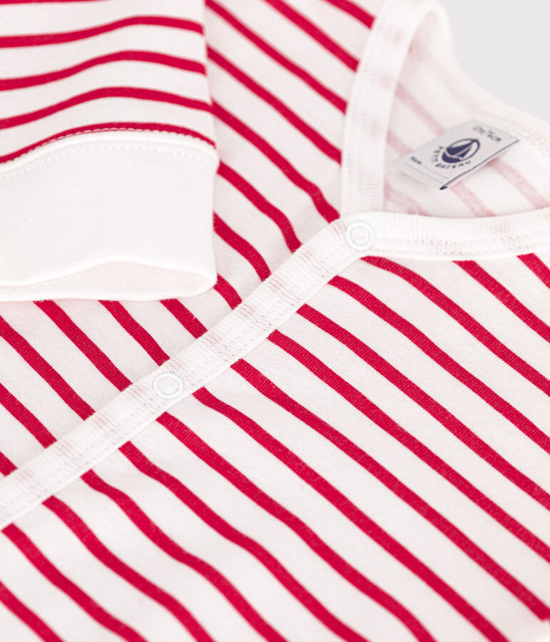 Strampler ohne F&uuml;&szlig;chen aus Baumwolle weiss/rot