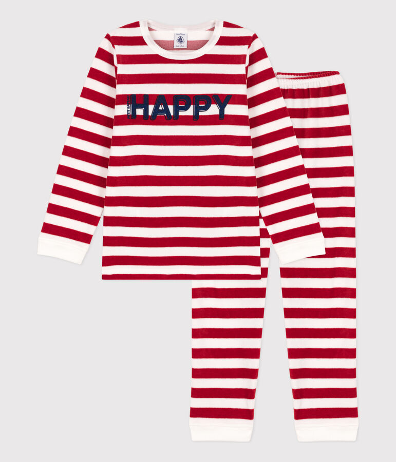Kinderpyjama aus Nicki mit Streifen rot/weiss