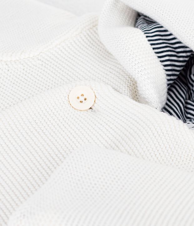 Wattierte Baby-Jacke aus Strick mit Ringelstreifen-Futter weiss