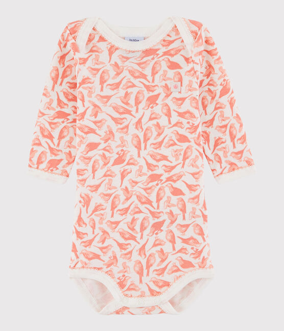 Langärmeliger Baby-Body Mädchen weiss MARSHMALLOW/rosa PATIENCE