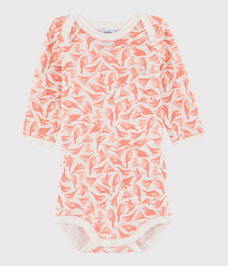 Lang&auml;rmeliger Baby-Body M&auml;dchen weiss/rosa