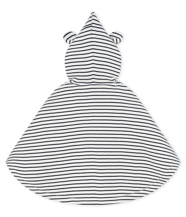 Emblematisches Baby-Cape aus wattiertem Rippstrick weiss/blau