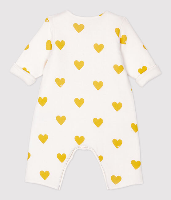 Langer Baby-Overall aus Bio-Baumwolle mit gelben Herzen für Mädchen weiss MARSHMALLOW/gelb OCRE