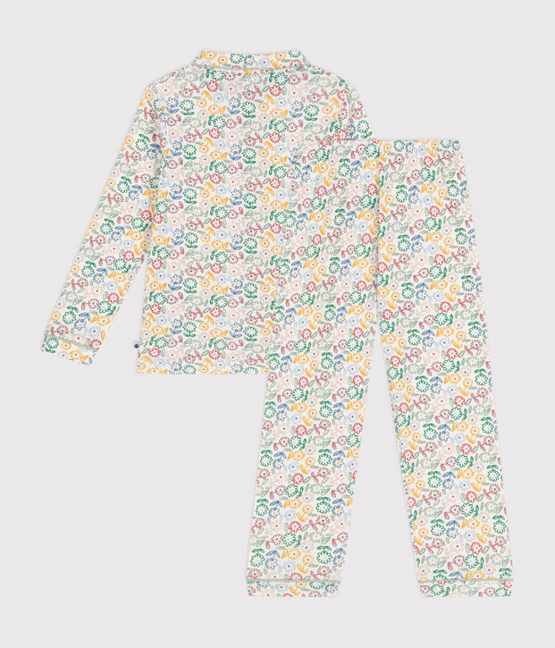 Kinder-Pyjama aus Baumwolle mit Blumenmotiv weiss/vielfarbig