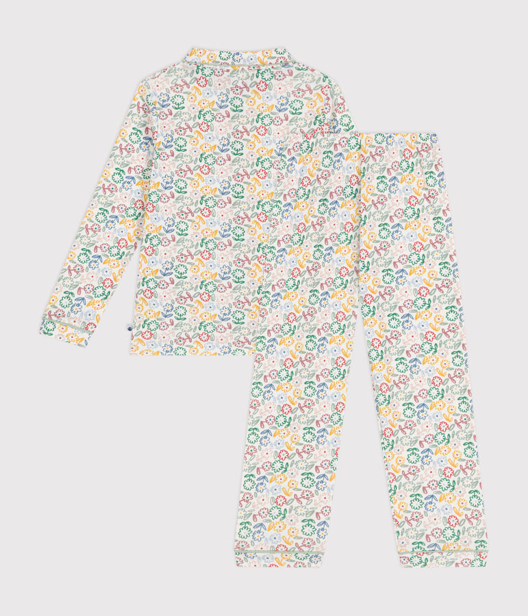 Kinder-Pyjama aus Baumwolle mit Blumenmotiv weiss/vielfarbig