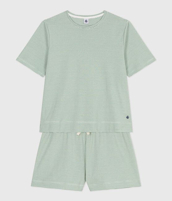 Damen-Kurzpyjama aus Baumwolle mit Streifen SAULE/ MARSHMALLOW