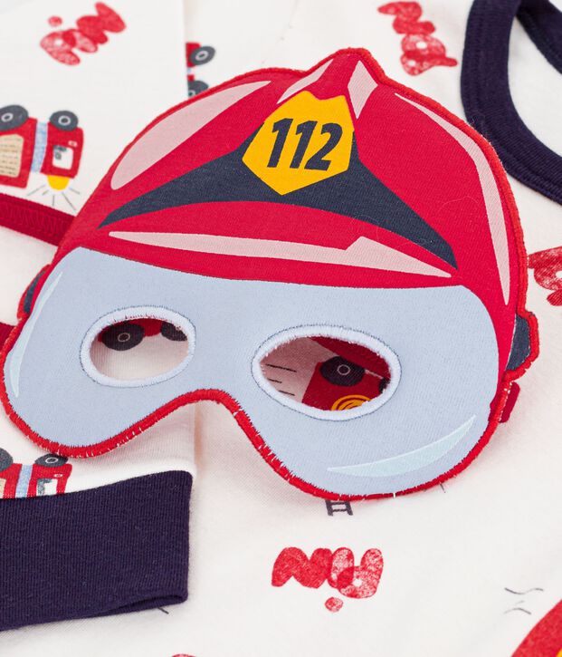 Kinder-Pyjama zum Verkleiden mit Feuerwehrmotiv aus Baumwolle weiss/vielfarbig
