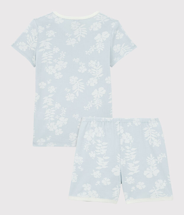 Kinderpyjama Hawaii aus Baumwolle f&uuml;r M&auml;dchen blau/weiss