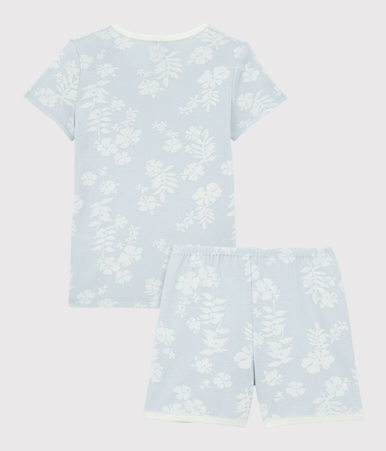 Kinderpyjama Hawaii aus Baumwolle f&uuml;r M&auml;dchen blau/weiss