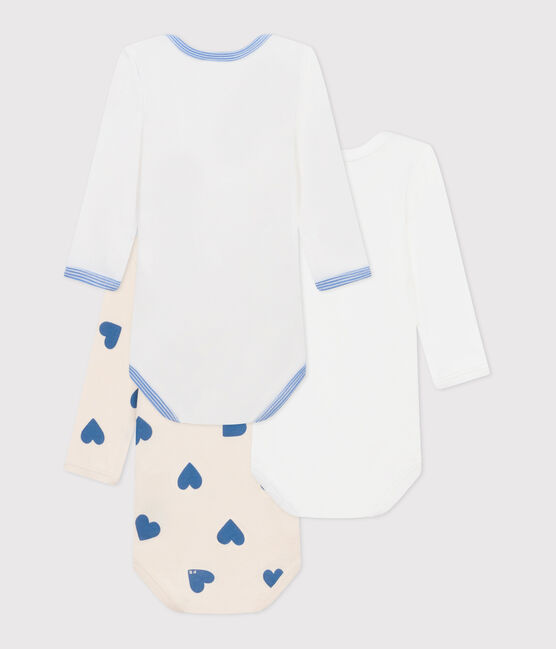 Langärmelige Baby-Bodys aus Baumwolle mit blauen Herzen im 3er-Set variante 1