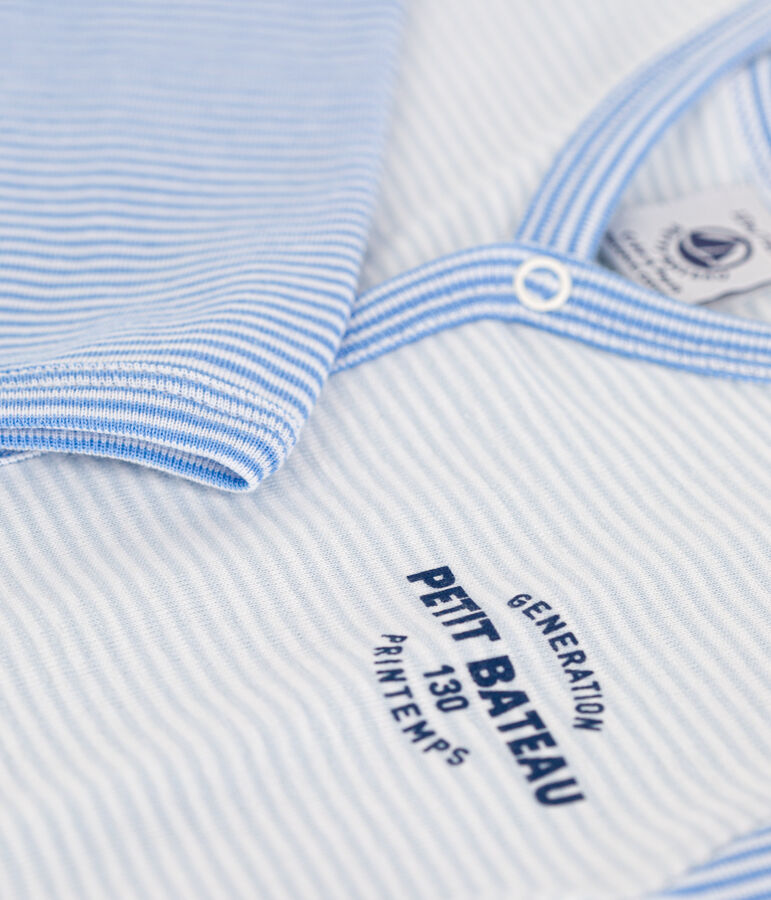 Strampler aus Baumwolle mit Ringelstreifen. blau/weiss