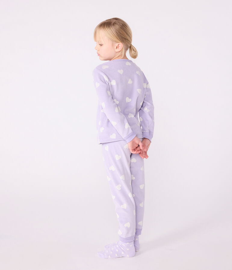 Kinder-Pyjama aus Nicki mit Herzmotiv violett/weiss