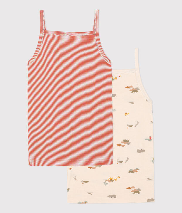 2er-Set Spaghetti-Tops aus Baumwolle mit Tiermotiv f&uuml;r M&auml;dchen vielfarbig