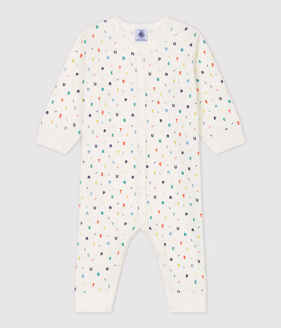 Baby-Strampler aus Bio-Baumwolle mit farbigem Buchstabenmuster weiss MARSHMALLOW/weiss MULTICO