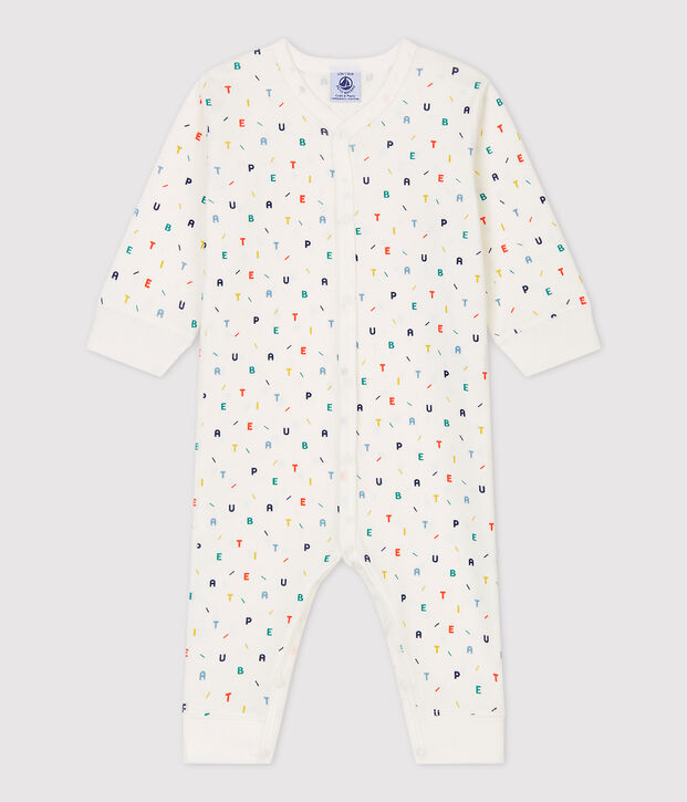 Baby-Strampler aus Bio-Baumwolle mit farbigem Buchstabenmuster weiss/vielfarbig