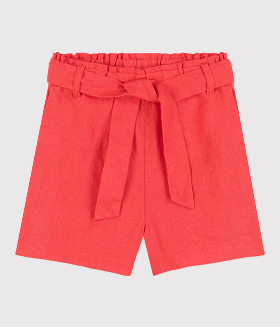 Kinder-Shorts aus Leinen für Mädchen orange JUPITER