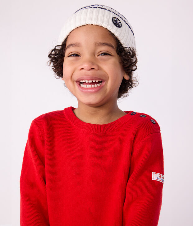 Kinder-Strickm&uuml;tze mit Streifen und Fleece-Futter blau/blau