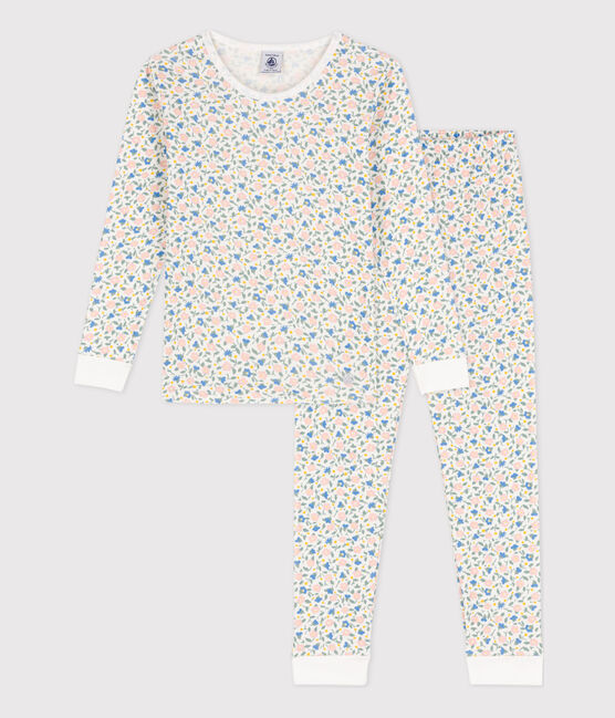 Kinderpyjama aus Baumwolle in eng geschnittener Passform für Mädchen weiss MARSHMALLOW/weiss MULTICO