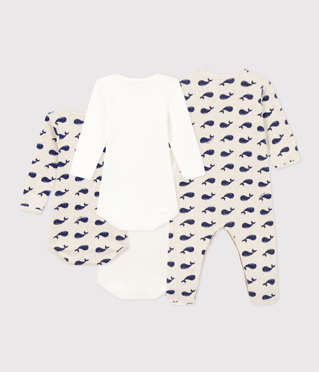 Baby-Geschenkset aus 1 Strampler und 3 Bodys mit Walmotiv vielfarbig