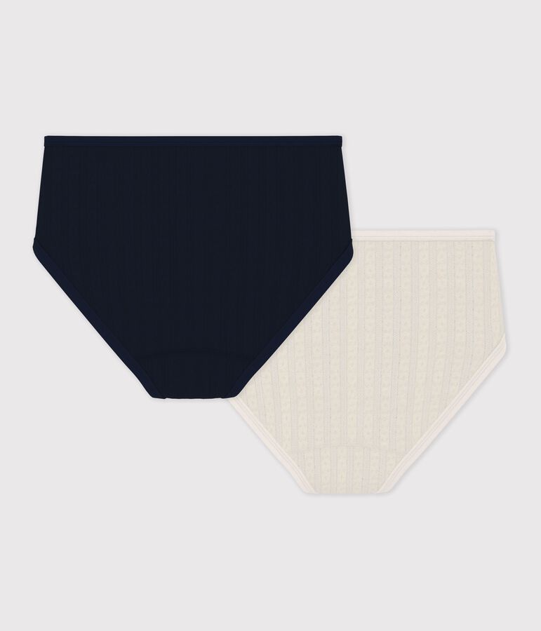 Set Damen-Taillenslips High-Waist aus Baumwolle mit Lochstickerei vielfarbig