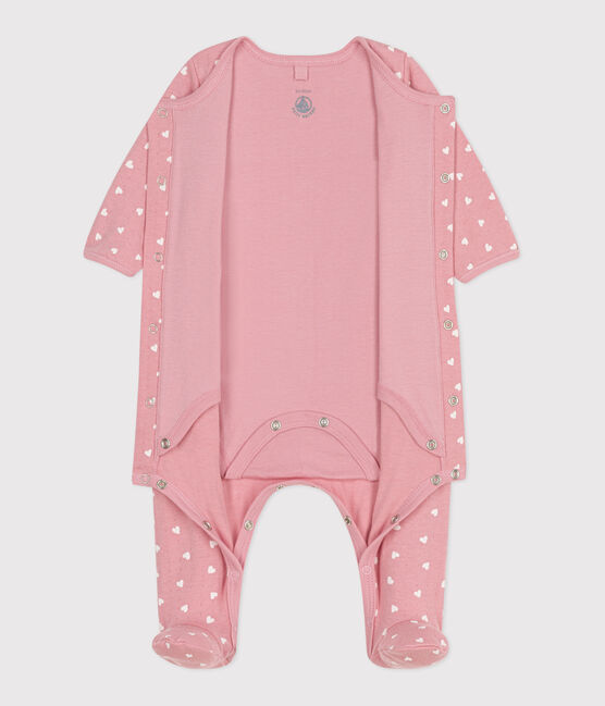 Baby-Bodyjama aus Doppeljersey mit kleinen Herzen rosa CHARME/weiss MARSHMALLOW