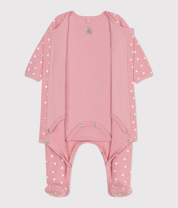 Baby-Bodyjama aus Doppeljersey mit kleinen Herzen rosa/weiss