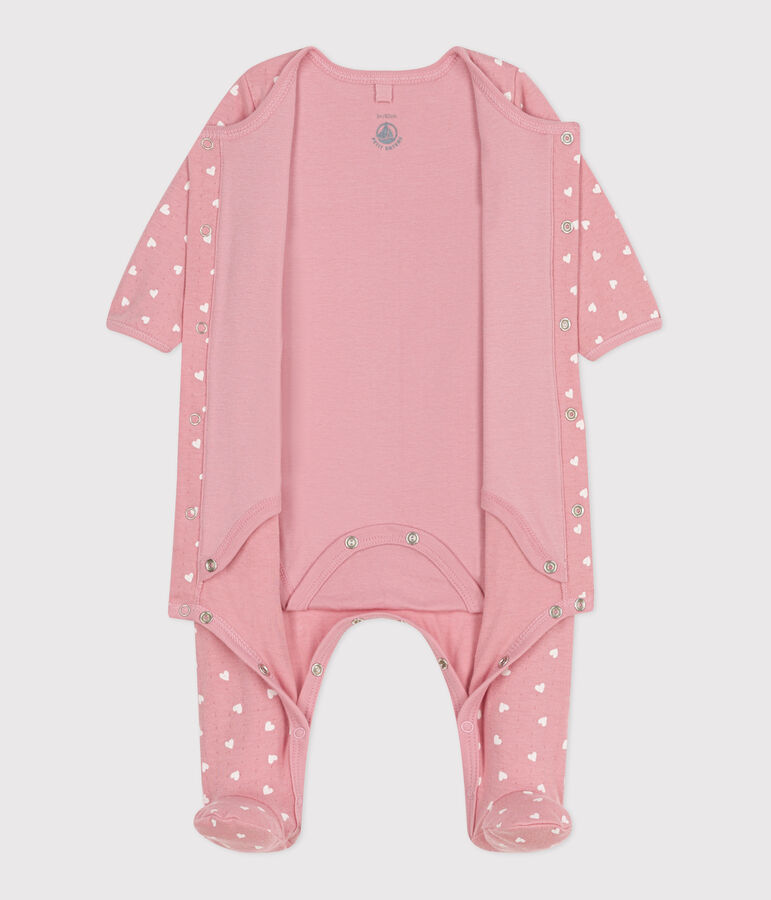 Baby-Bodyjama aus Doppeljersey mit kleinen Herzen rosa/weiss