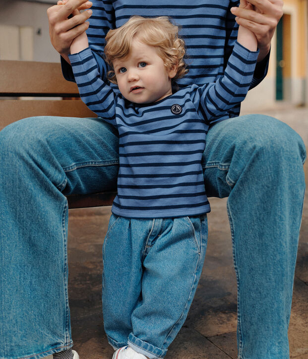 Baby-Streifenshirt Marini&egrave;re aus festem Baumwollstoff blau/blau