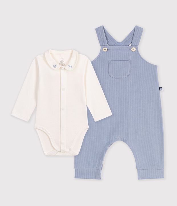 Baby-Set Latzhose und Body mit Kragen aus einfarbiger Baumwolle POLAIRE