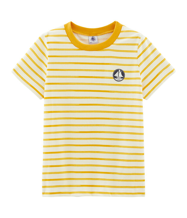Kurz&auml;rmliges T-Shirt f&uuml;r Jungen weiss/gelb