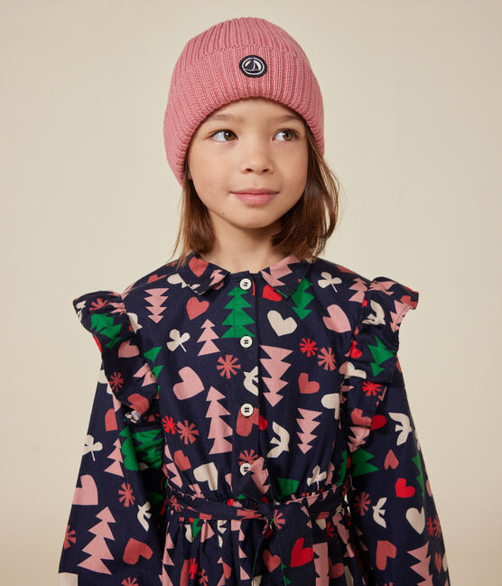Langärmeliges Kinder-Kleid aus Flanell für Mädchen blau SMOKING/weiss MULTICO
