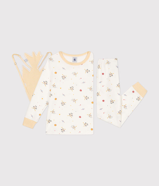 Kinder-Pyjama zum Verkleiden aus Baumwolle mit Raumfahrtmotiven weiss MARSHMALLOW/weiss MULTICO