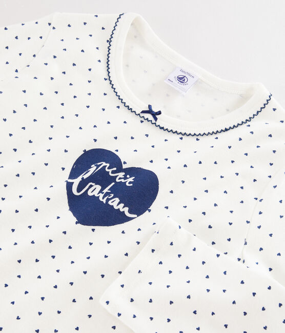 Nachthemd mit Mini-Herzchen für Mädchen weiss MARSHMALLOW/blau MEDIEVAL