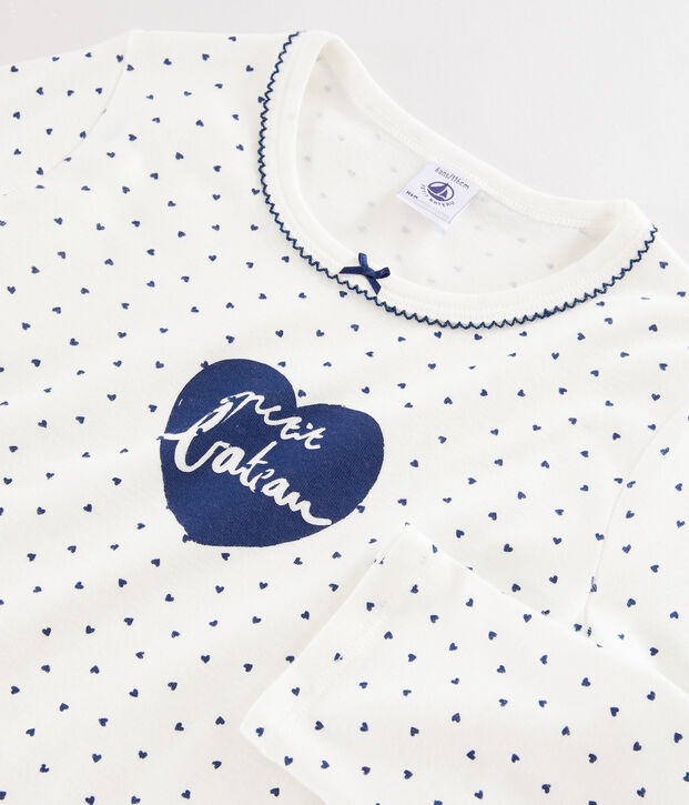 Nachthemd mit Mini-Herzchen f&uuml;r M&auml;dchen weiss/blau