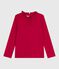 Langärmeliges Kinder-T-Shirt aus einfarbiger Baumwolle rot TERKUIT