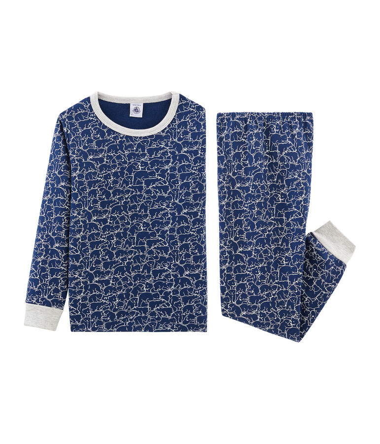 Molton-Pyjama f&uuml;r kleine Jungen blau/weiss