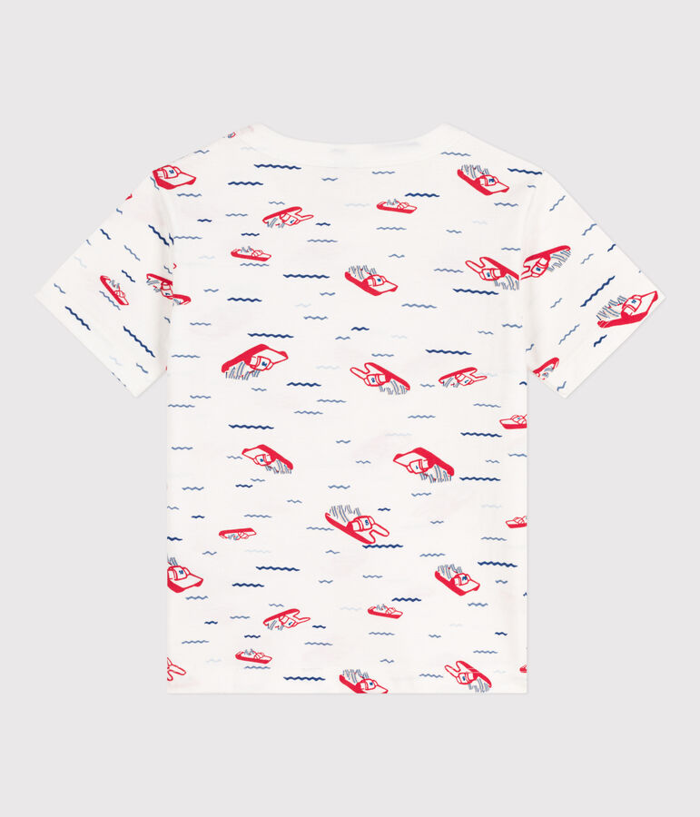 Kurz&auml;rmeliges bedrucktes Kinder-T-Shirt f&uuml;r Jungen weiss/vielfarbig