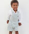 Kurzbeinige Baby-Latzhose aus Baumwolle mit Streifen weiss MARSHMALLOW/blau BRUT