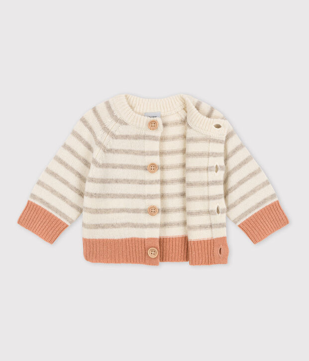 Gestreifter Baby-Cardigan aus Woll weiss/vielfarbig