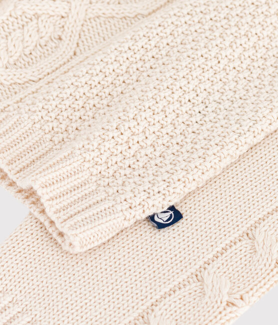 Damen-Pullover aus einfarbiger Wolle und Baumwolle mit Zopfmuster naturfarben AVALANCHE