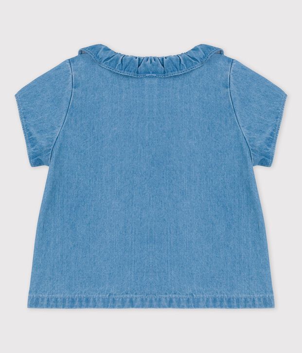 Kurz&auml;rmelige Babybluse aus leichtem Bio-Denim blau