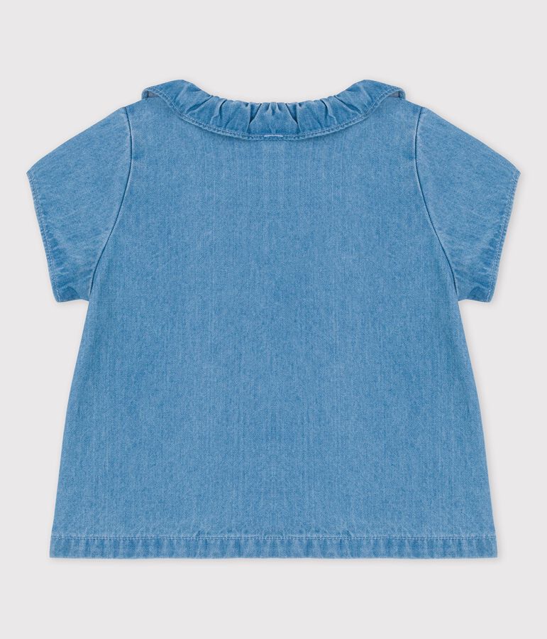 Kurz&auml;rmelige Babybluse aus leichtem Bio-Denim blau