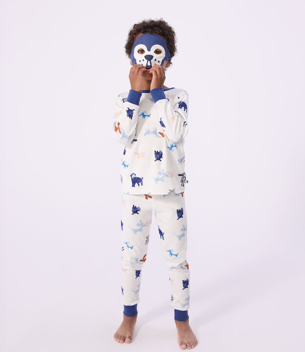 Kinder-Pyjama zum Verkleiden aus Baumwolle mit Hunde-Motiv weiss/vielfarbig
